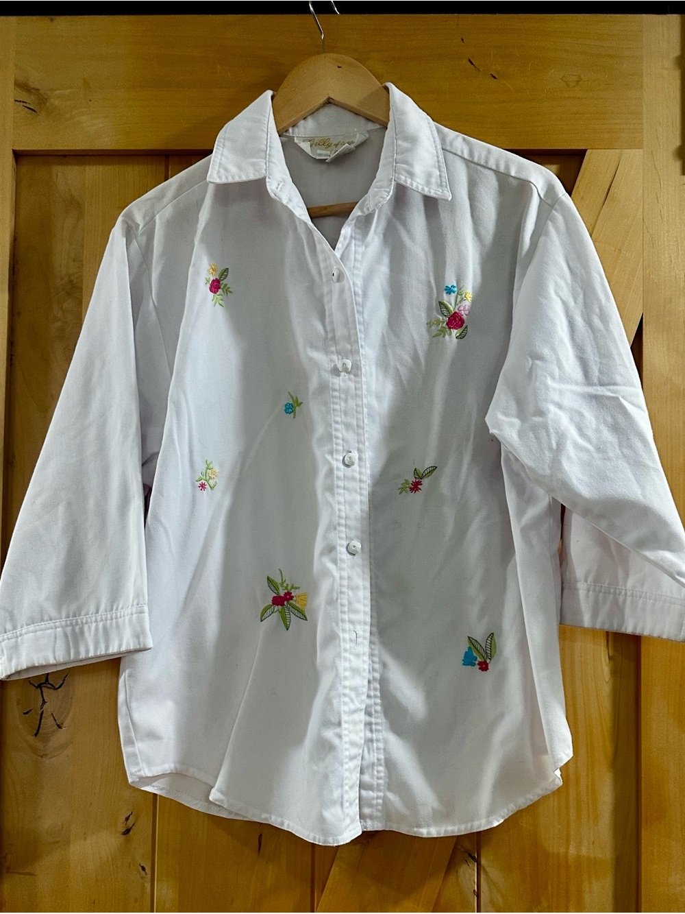 White Embroidered Floral Button-Up Blouse